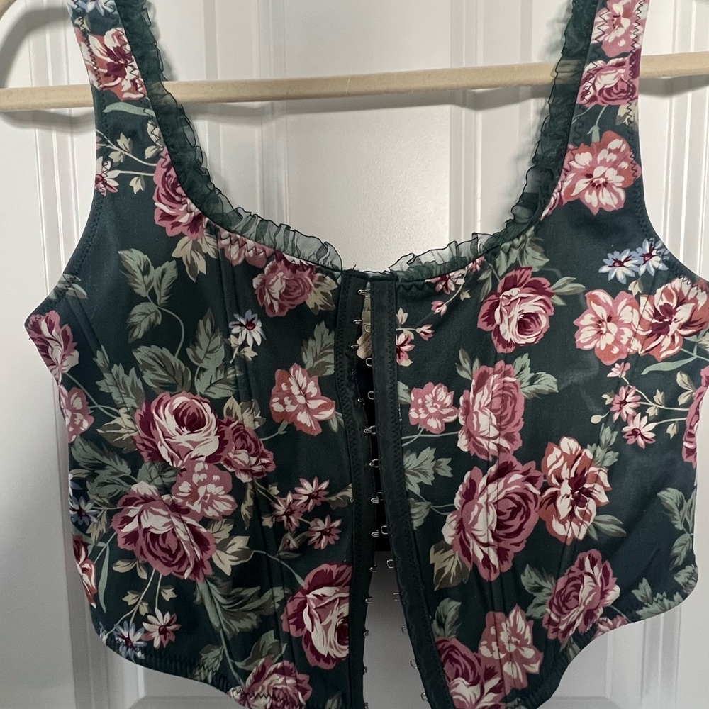 Altar'd State Floral Corset Top in Pink and Green